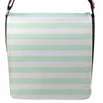 Horizontal Stripes - White and Pale Green Flap Closure Messenger Bag (S)