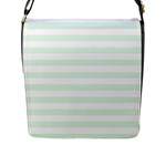 Horizontal Stripes - White and Pale Green Flap Closure Messenger Bag (L)