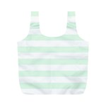 Horizontal Stripes - White and Pale Green Full Print Recycle Bag (M)