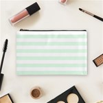 Horizontal Stripes - White and Pale Green Cosmetic Bag (M)