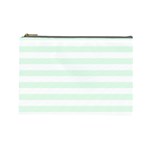 Horizontal Stripes - White and Pale Green Cosmetic Bag (L)