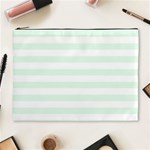 Horizontal Stripes - White and Pale Green Cosmetic Bag (XL)