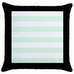 Horizontal Stripes - White and Pale Green Throw Pillow Case (Black)
