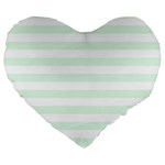 Horizontal Stripes - White and Pale Green Large 19  Premium Heart Shape Cushion