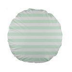 Horizontal Stripes - White and Pale Green Standard 15  Premium Round Cushion