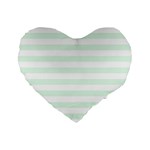 Horizontal Stripes - White and Pale Green Standard 16  Premium Flano Heart Shape Cushion