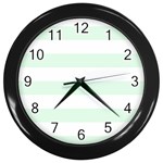 Horizontal Stripes - White and Pale Green Wall Clock (Black)