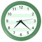 Horizontal Stripes - White and Pale Green Color Wall Clock