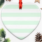 Horizontal Stripes - White and Pale Green Heart Ornament (Two Sides)