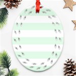 Horizontal Stripes - White and Pale Green Ornament (Bell) Ornament (Oval Filigree)