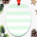 Horizontal Stripes - White and Pale Green Oval Ornament (Two Sides)