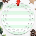 Horizontal Stripes - White and Pale Green Round Filigree Ornament (Two Sides)