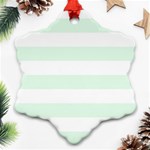 Horizontal Stripes - White and Pale Green Snowflake Ornament (Two Sides)