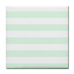 Horizontal Stripes - White and Pale Green Tile Coaster