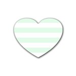 Horizontal Stripes - White and Pale Green Rubber Coaster (Heart)