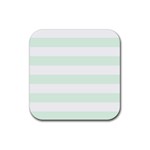 Horizontal Stripes - White and Pale Green Rubber Coaster (Square)
