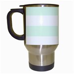 Horizontal Stripes - White and Pale Green Travel Mug (White)