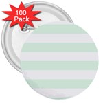 Horizontal Stripes - White and Pale Green 3  Button (100 pack)