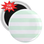 Horizontal Stripes - White and Pale Green 3  Magnet (100 pack)