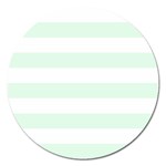 Horizontal Stripes - White and Pale Green Magnet 5  (Round)