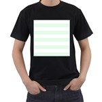 Horizontal Stripes - White and Pale Green Men s T-Shirt (Black)