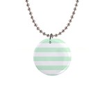 Horizontal Stripes - White and Pastel Green 1  Button Necklace