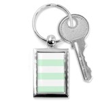 Horizontal Stripes - White and Pastel Green Key Chain (Rectangle)
