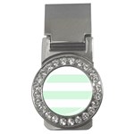 Horizontal Stripes - White and Pastel Green Money Clip (CZ)