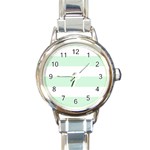 Horizontal Stripes - White and Pastel Green Round Italian Charm Watch