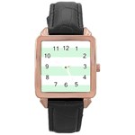 Horizontal Stripes - White and Pastel Green Rose Gold Leather Watch