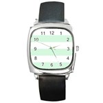 Horizontal Stripes - White and Pastel Green Square Metal Watch