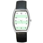 Horizontal Stripes - White and Pastel Green Barrel Style Metal Watch