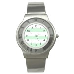 Horizontal Stripes - White and Pastel Green Stainless Steel Watch