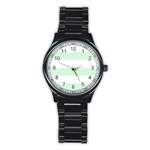 Horizontal Stripes - White and Pastel Green Stainless Steel Round Watch