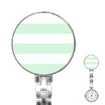 Horizontal Stripes - White and Pastel Green Stainless Steel Nurses Watch