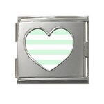 Horizontal Stripes - White and Pastel Green Mega Link Heart Italian Charm (18mm)