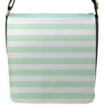 Horizontal Stripes - White and Pastel Green Flap Closure Messenger Bag (S)
