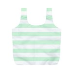 Horizontal Stripes - White and Pastel Green Full Print Recycle Bag (M)