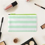 Horizontal Stripes - White and Pastel Green Canvas Cosmetic Bag (XS)