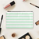 Horizontal Stripes - White and Pastel Green Cosmetic Bag (M)