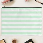 Horizontal Stripes - White and Pastel Green Cosmetic Bag (XXXL)