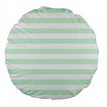 Horizontal Stripes - White and Pastel Green Large 18  Premium Round Cushion
