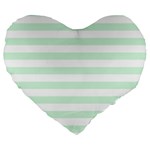 Horizontal Stripes - White and Pastel Green Large 19  Premium Heart Shape Cushion