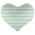Horizontal Stripes - White and Pastel Green Large 19  Premium Flano Heart Shape Cushion