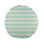 Horizontal Stripes - White and Pastel Green Standard 15  Premium Round Cushion
