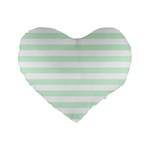 Horizontal Stripes - White and Pastel Green Standard 16  Premium Flano Heart Shape Cushion