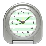 Horizontal Stripes - White and Pastel Green Desk Alarm Clock