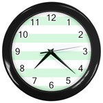 Horizontal Stripes - White and Pastel Green Wall Clock (Black)