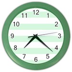 Horizontal Stripes - White and Pastel Green Color Wall Clock