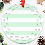Horizontal Stripes - White and Pastel Green Round Filigree Ornament (Two Sides)
